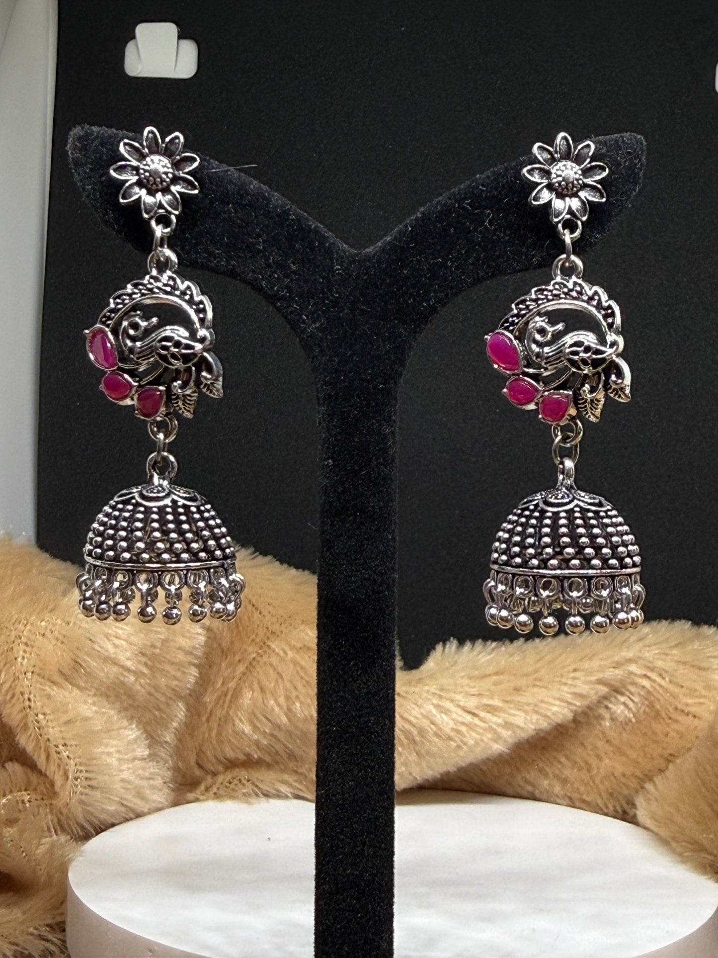 Floral Peacock Oxidised Jhumkas