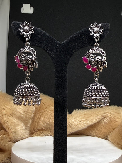 Floral Peacock Oxidised Jhumkas