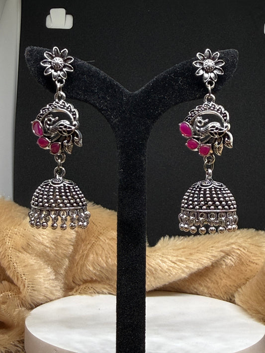 Floral Peacock Oxidised Jhumkas