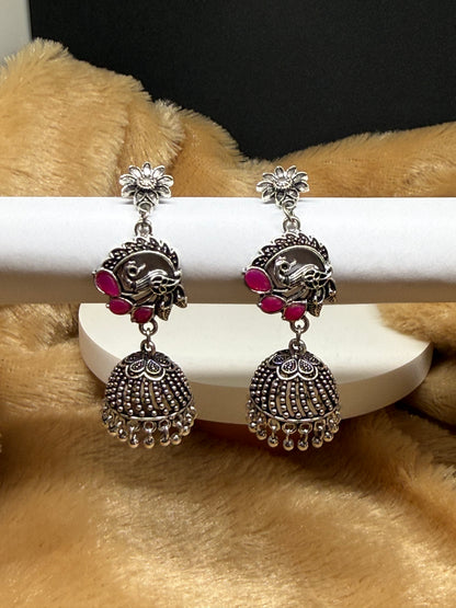 Floral Peacock Oxidised Jhumkas