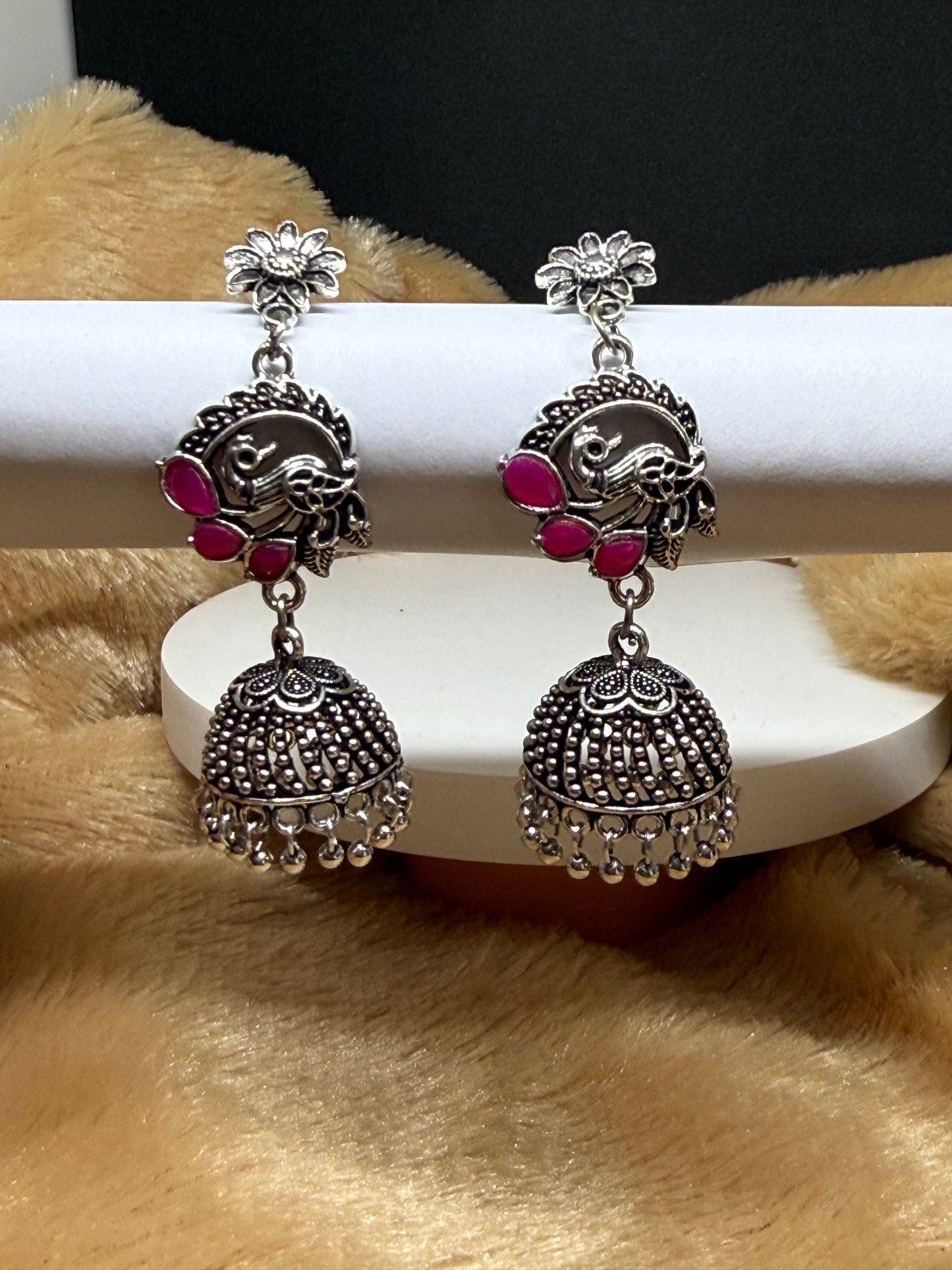 Floral Peacock Oxidised Jhumkas