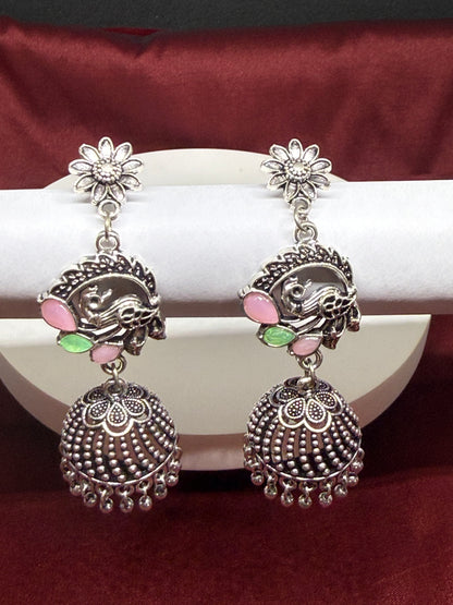 Floral Peacock Oxidised Jhumkas
