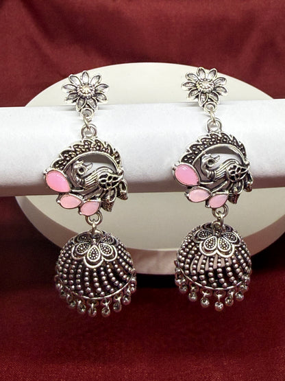 Floral Peacock Oxidised Jhumkas