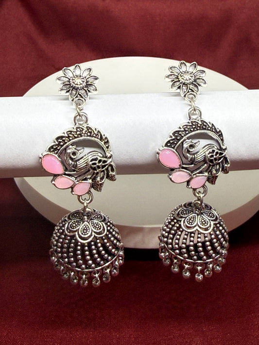 Floral Peacock Oxidised Jhumkas