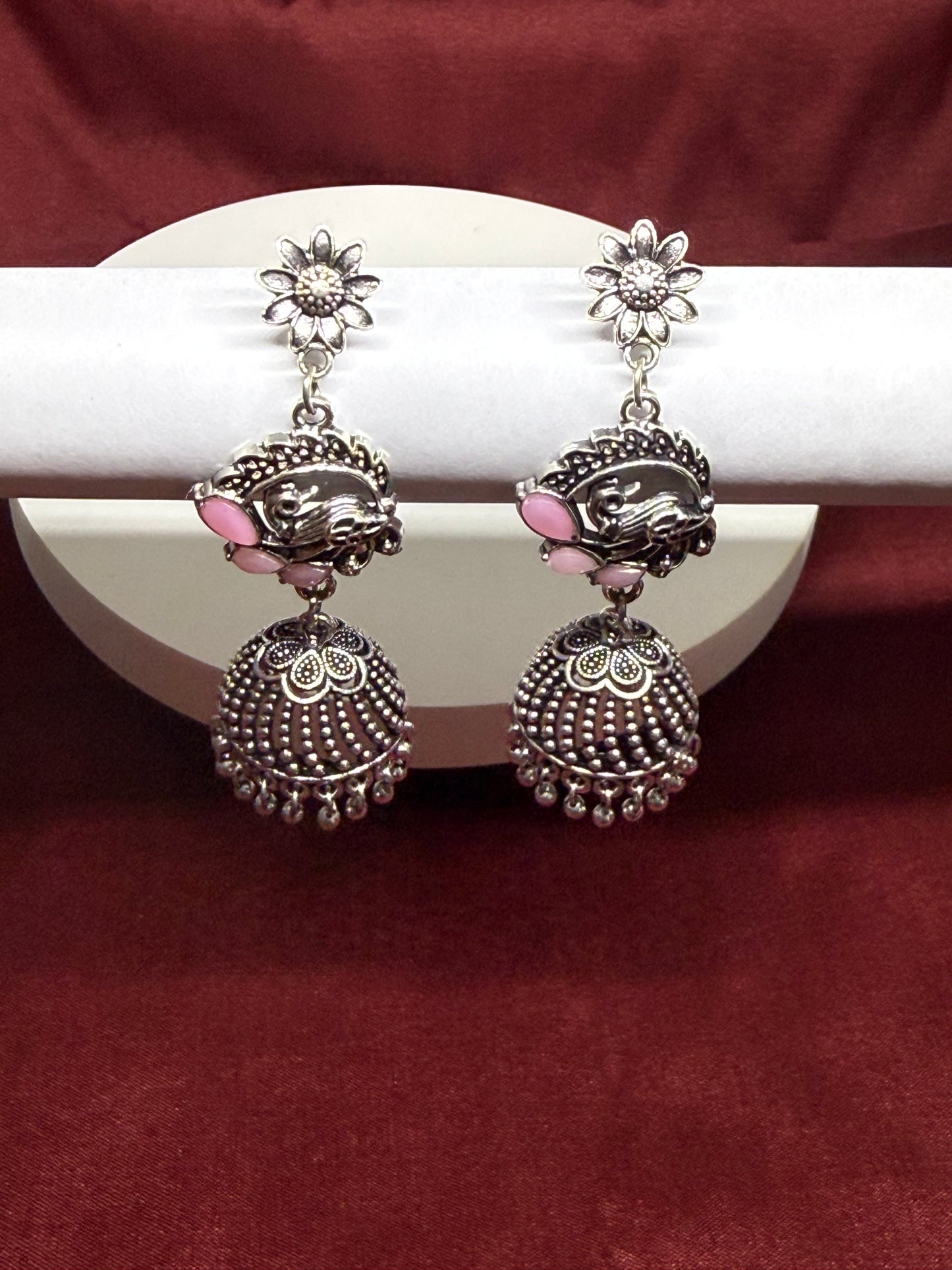 Floral Peacock Oxidised Jhumkas