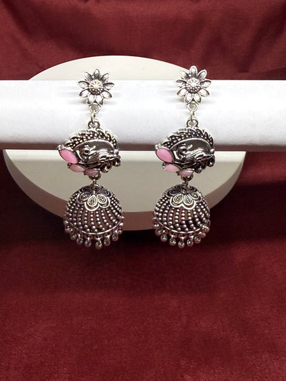 Floral Peacock Oxidised Jhumkas