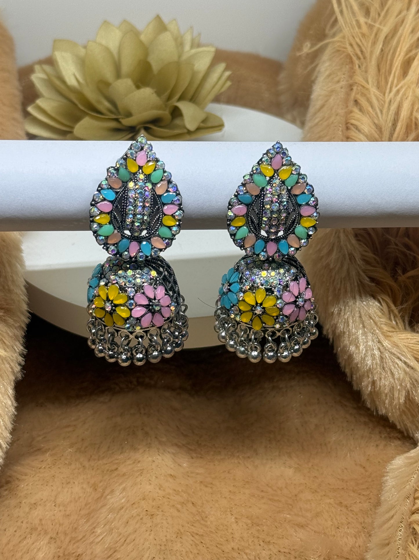 Carnival Bloom Oxidised Jhumka Earrings