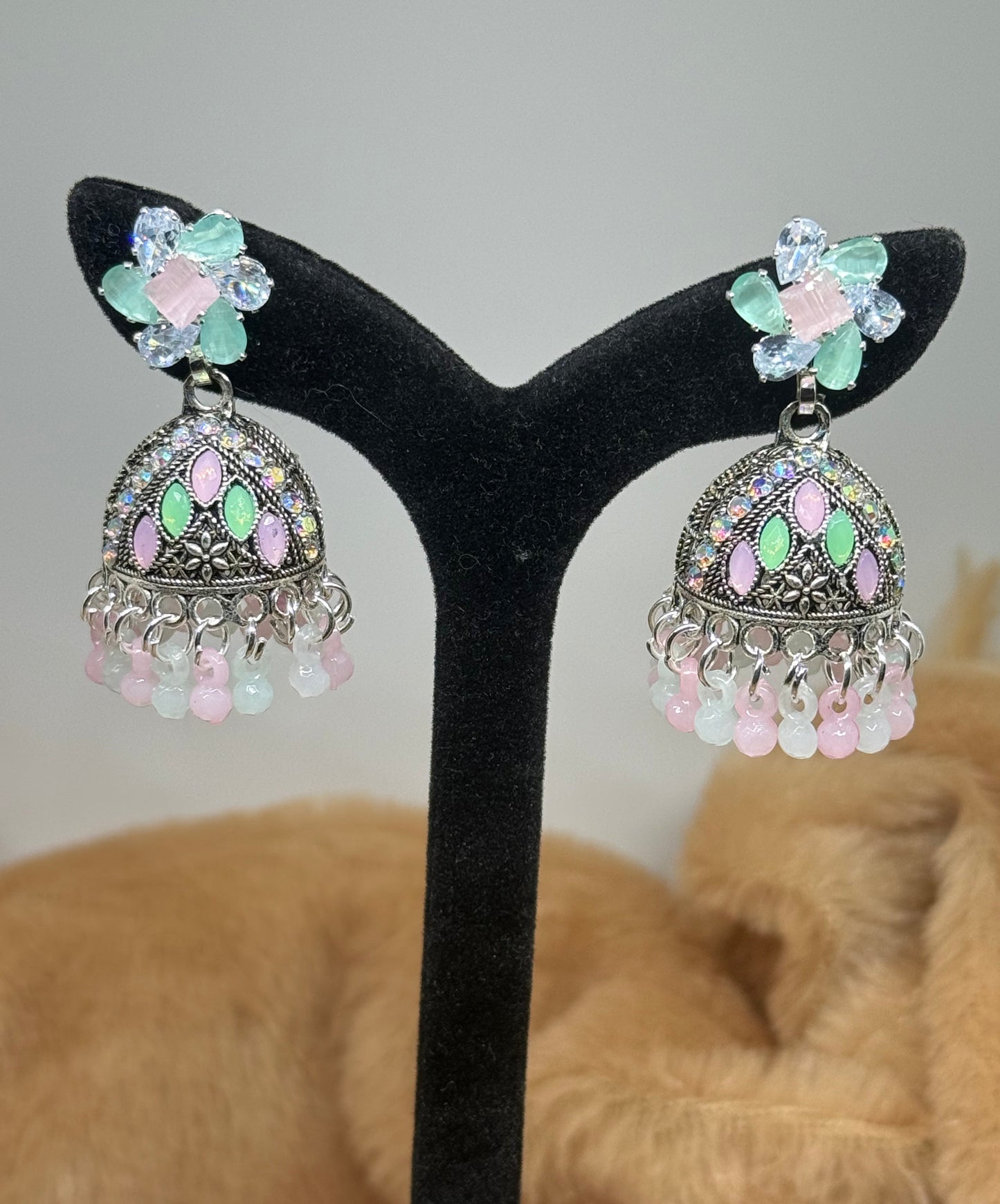 Pastel Blossom Charm Jhumka Earrings