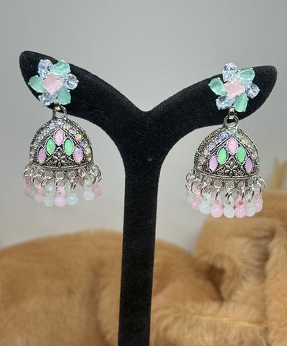 Pastel Blossom Charm Jhumka Earrings