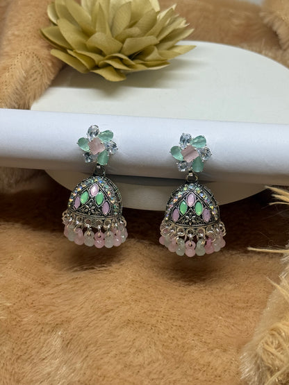 Pastel Blossom Charm Jhumka Earrings