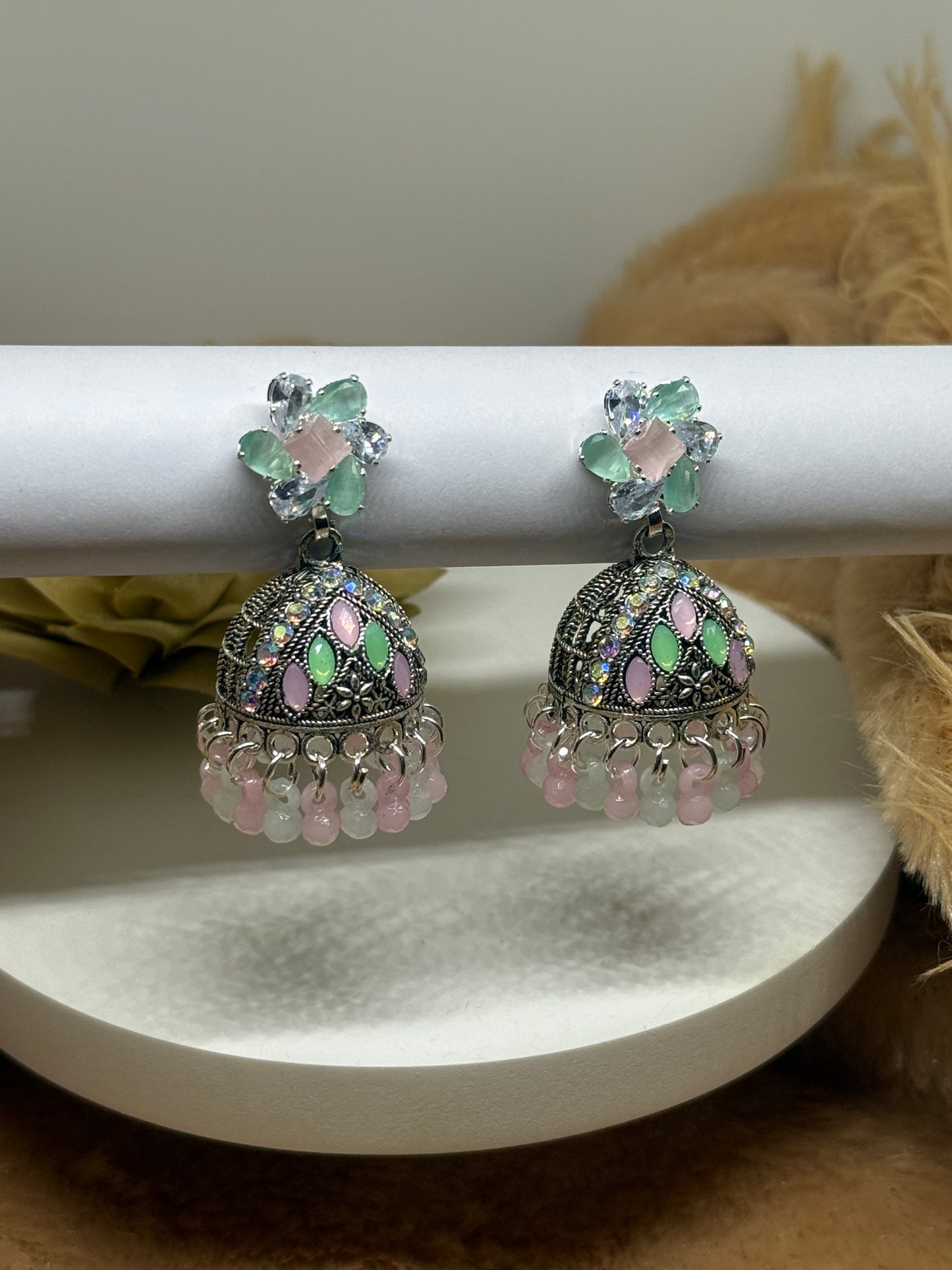 Pastel Blossom Charm Jhumka Earrings
