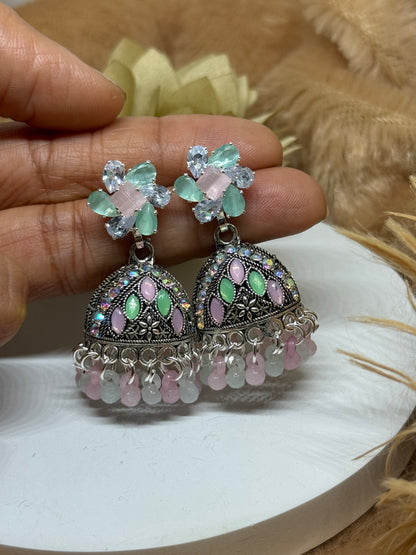 Pastel Blossom Charm Jhumka Earrings
