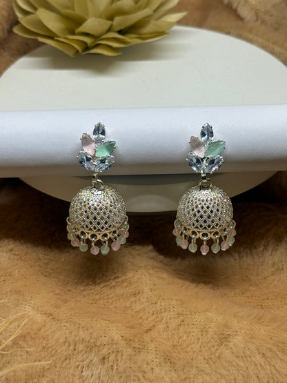 Pastel Bloom Silver Jhumka Earrings