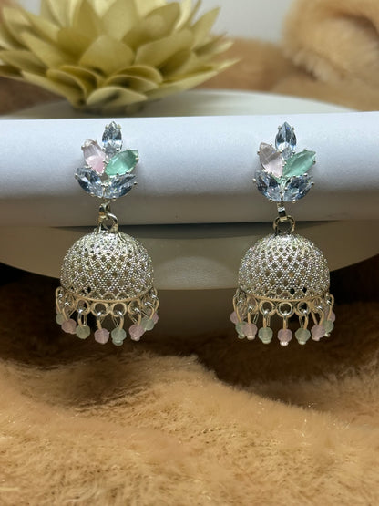 Pastel Bloom Silver Jhumka Earrings