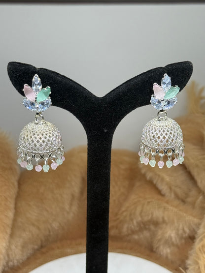 Pastel Bloom Silver Jhumka Earrings