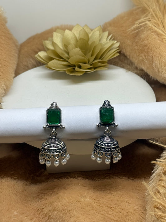 Celeste Pearl Oxidised Jhumka Earrings