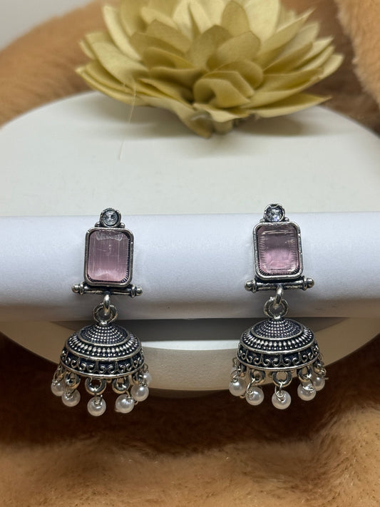 Celeste Pearl Oxidised Jhumka Earrings