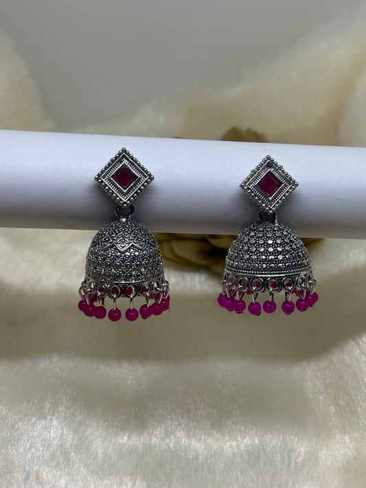 Oxidised Square Stone Jhumka Earrings