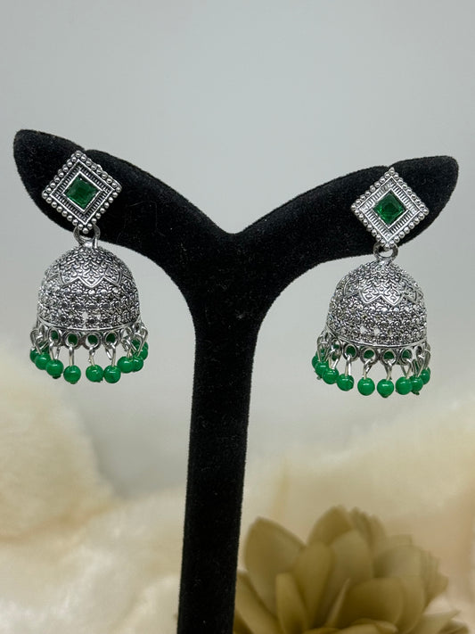 Oxidised Square Stone Jhumka Earrings