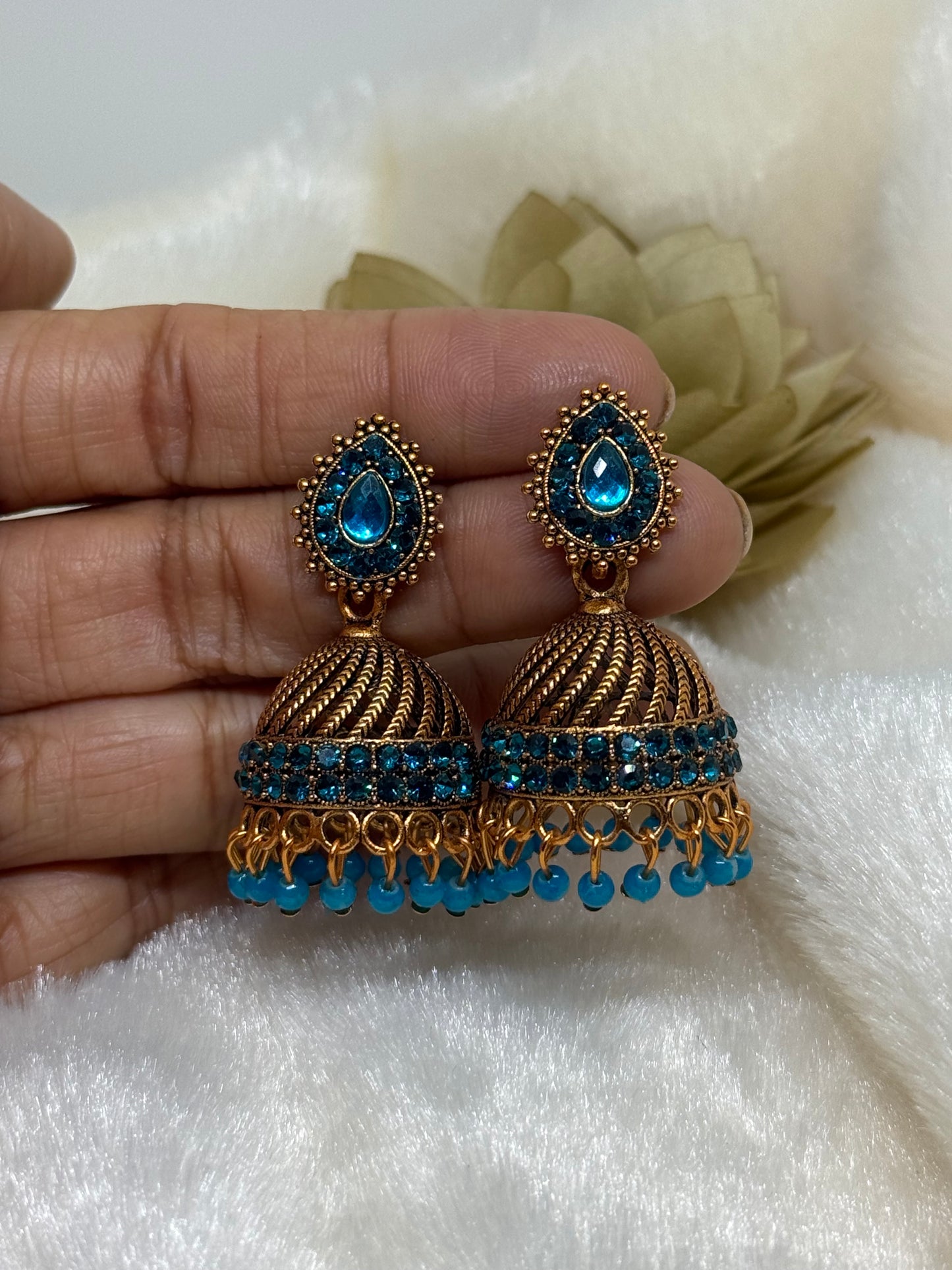 Teardrop Crystal Jhumka Earrings