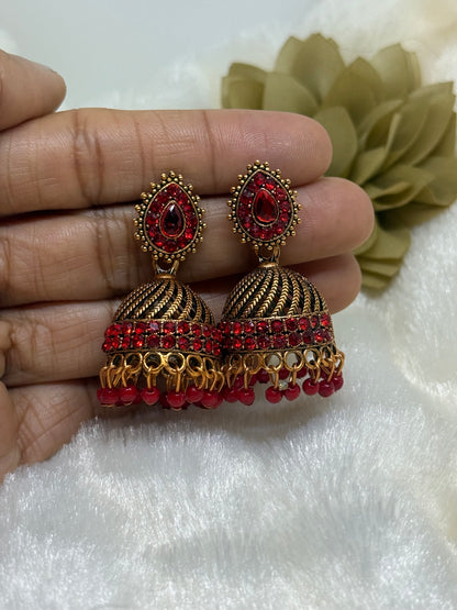 Teardrop Crystal Jhumka Earrings