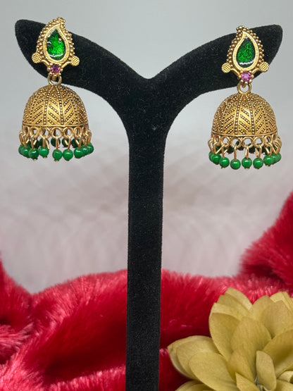 Antique Leaf Jhumka Earrings