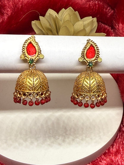 Antique Leaf Jhumka Earrings