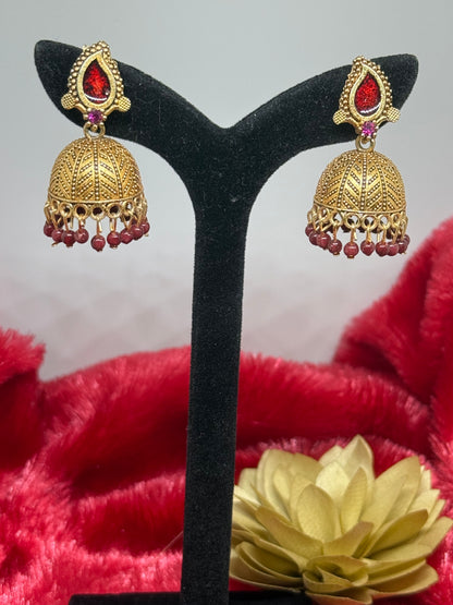 Antique Leaf Jhumka Earrings