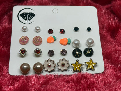 Tiny Stud Earrings 12 Pairs