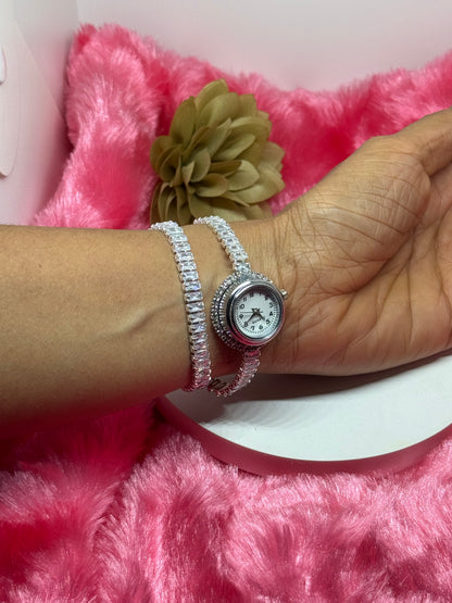 Celestia Double-Layer Crystal Bracelet Watch