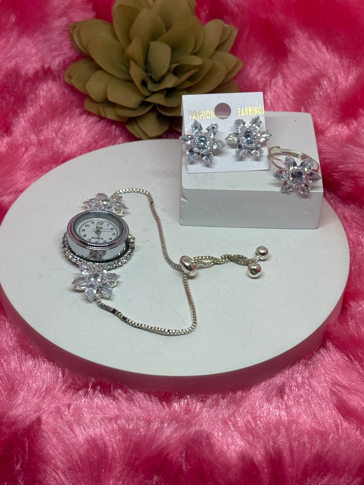 Crystal Blossom Gift Set – Watch, Earrings & Ring