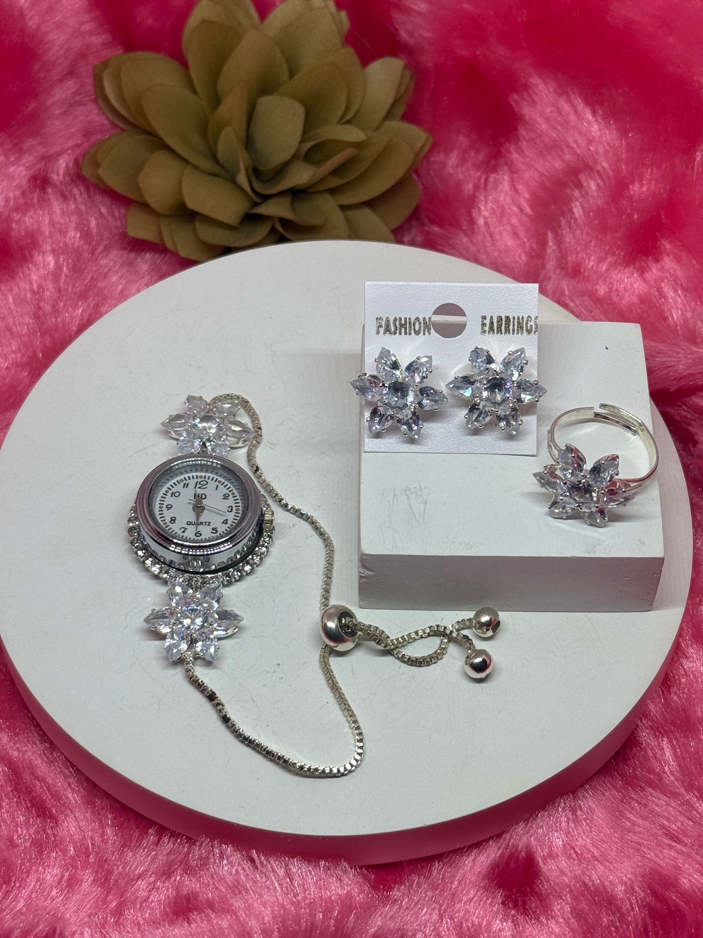 Crystal Blossom Gift Set – Watch, Earrings & Ring