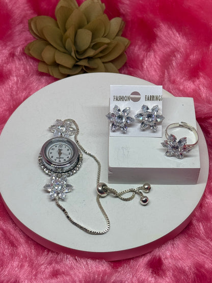 Crystal Blossom Gift Set – Watch, Earrings & Ring
