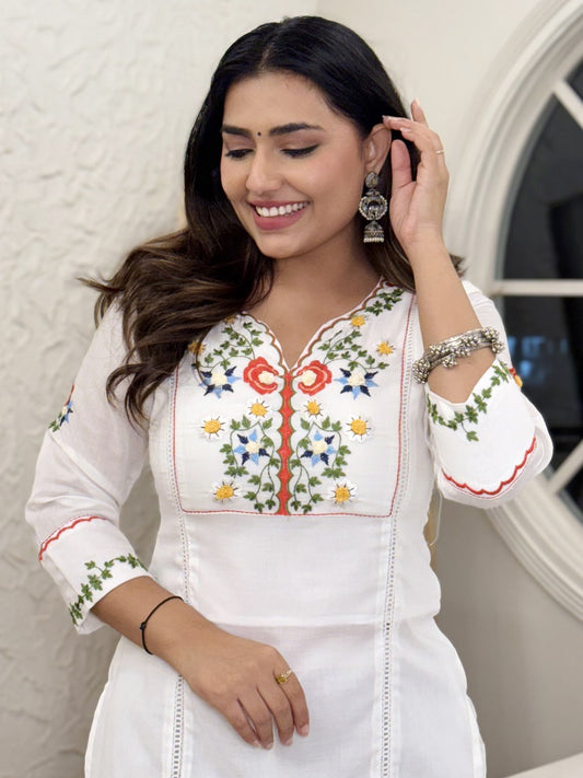 Ivory Bloom Embroidered Kurta Set