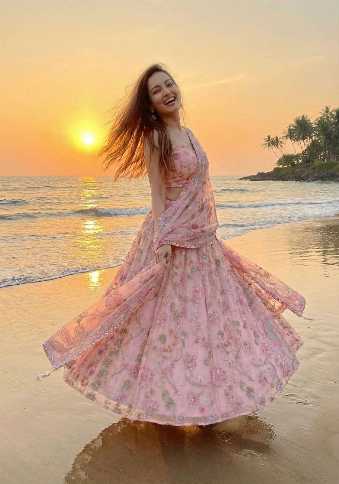 Blush Pink Designer Lehenga Set with Mirror & Sequin Embroidery