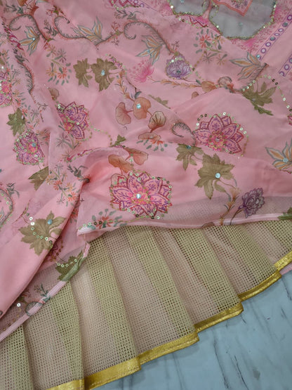 Blush Pink Designer Lehenga Set with Mirror & Sequin Embroidery