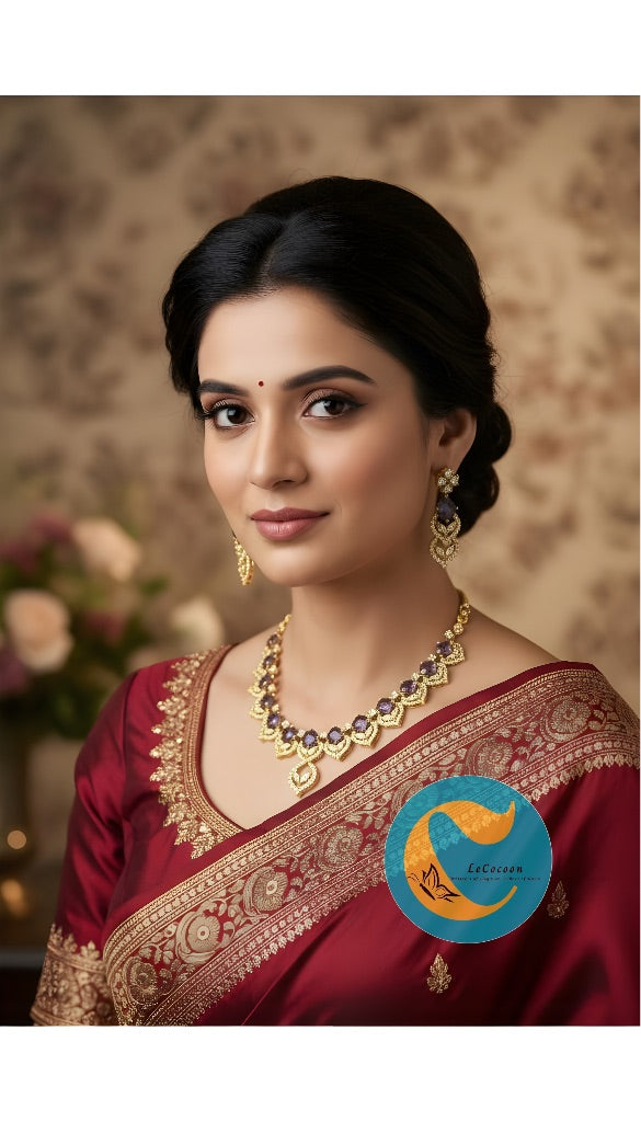 Lavender Purple American Diamond Necklace Set with Earrings