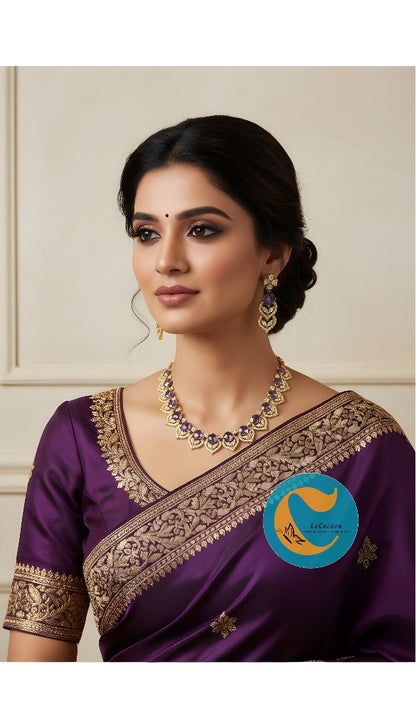 Lavender Purple American Diamond Necklace Set with Earrings