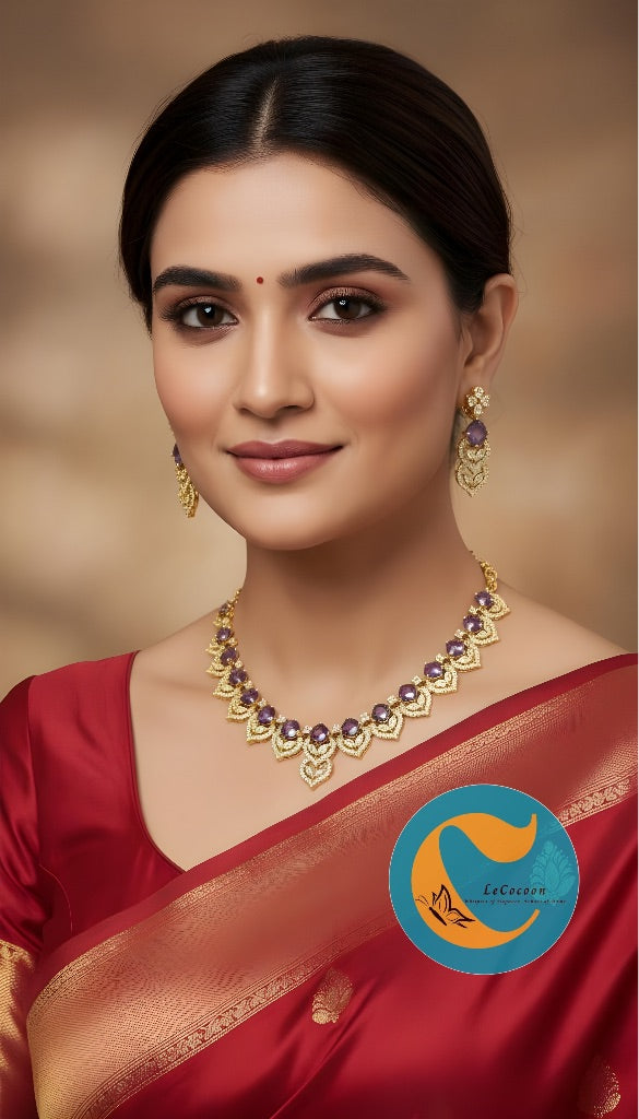 Lavender Purple American Diamond Necklace Set with Earrings