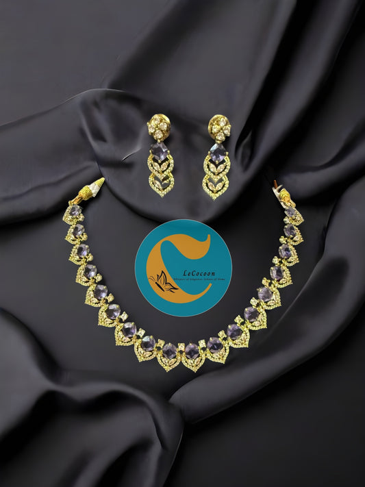 Lavender Purple American Diamond Necklace Set with Earrings