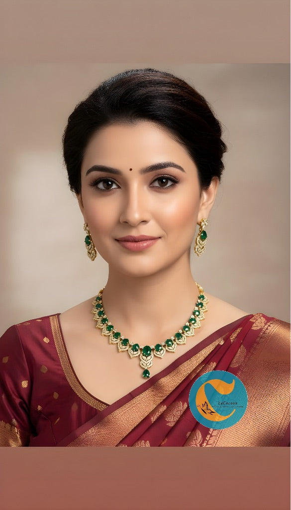 Mint Green American Diamond Necklace Set with Earrings