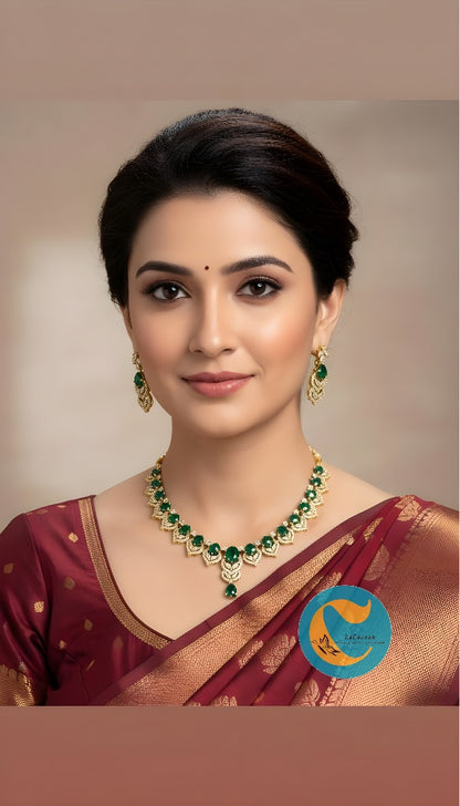 Mint Green American Diamond Necklace Set with Earrings