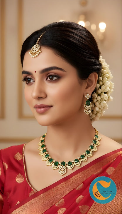 Mint Green American Diamond Necklace Set with Earrings