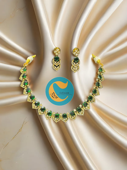 Mint Green American Diamond Necklace Set with Earrings