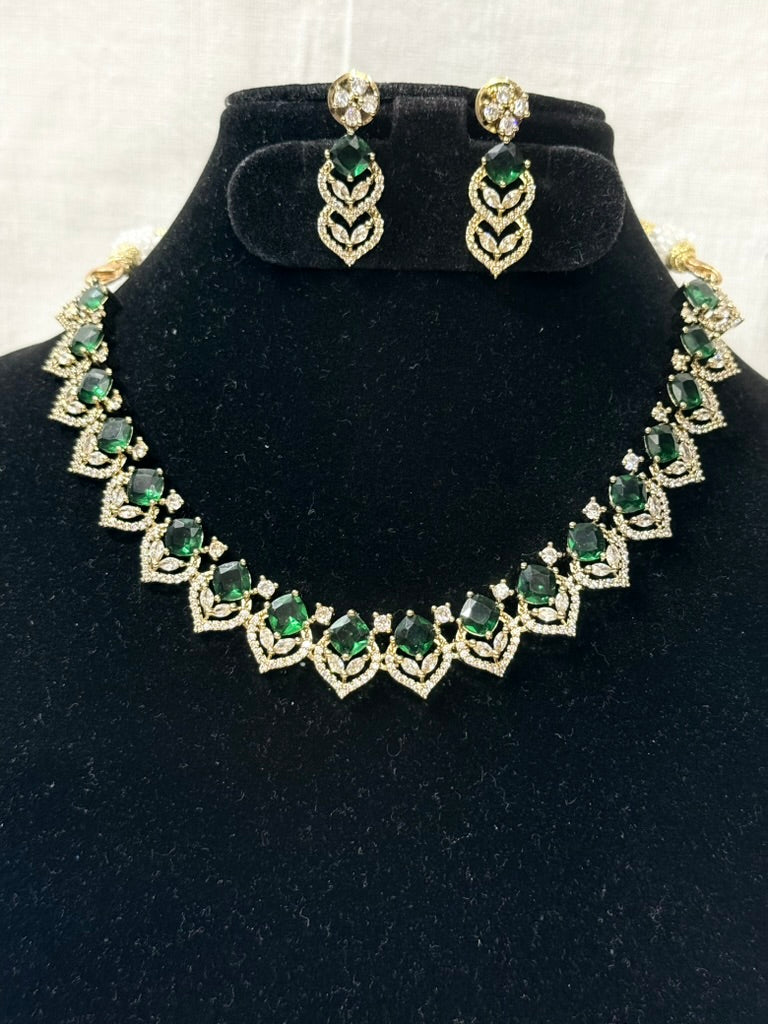 Mint Green American Diamond Necklace Set with Earrings