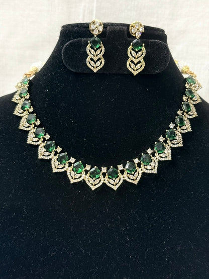 Mint Green American Diamond Necklace Set with Earrings