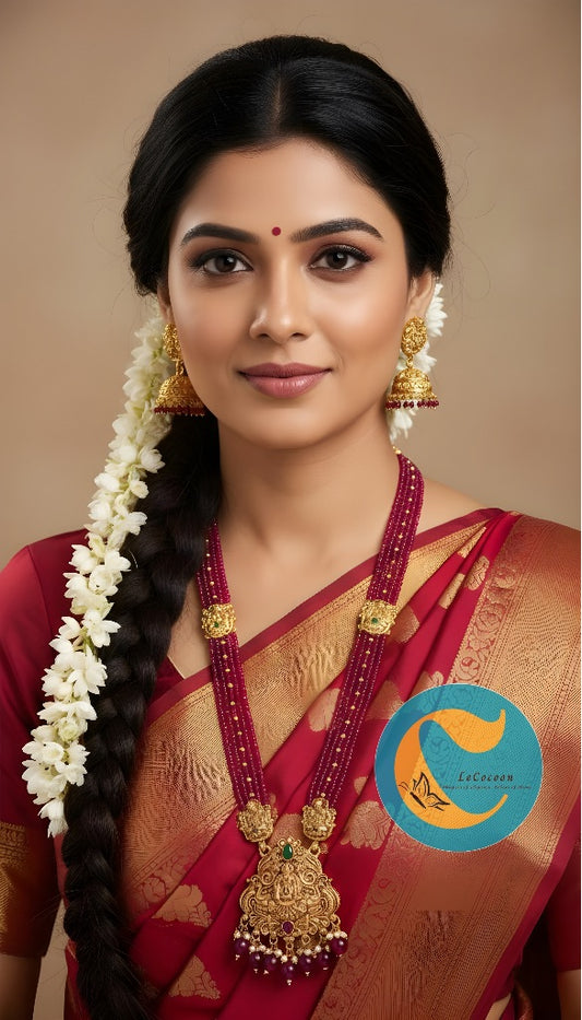 Magenta Bead Lakshmi Temple Haaram Set