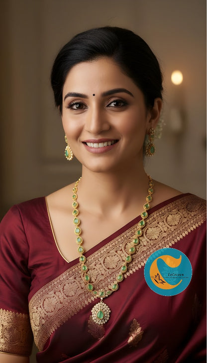 Light Green Pear Drop Stone Necklace Set with Earrings