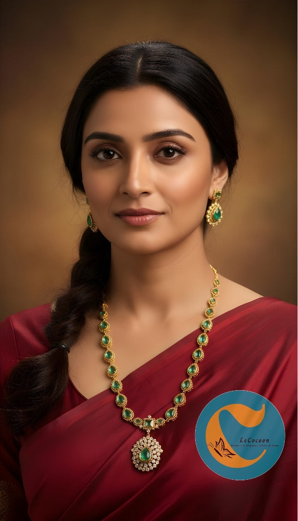 Light Green Pear Drop Stone Necklace Set with Earrings