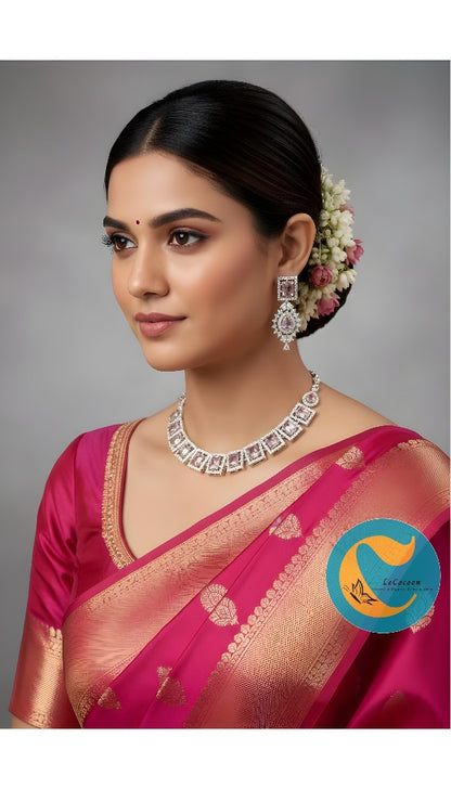 Lavender American Diamond Necklace Set with Earrings